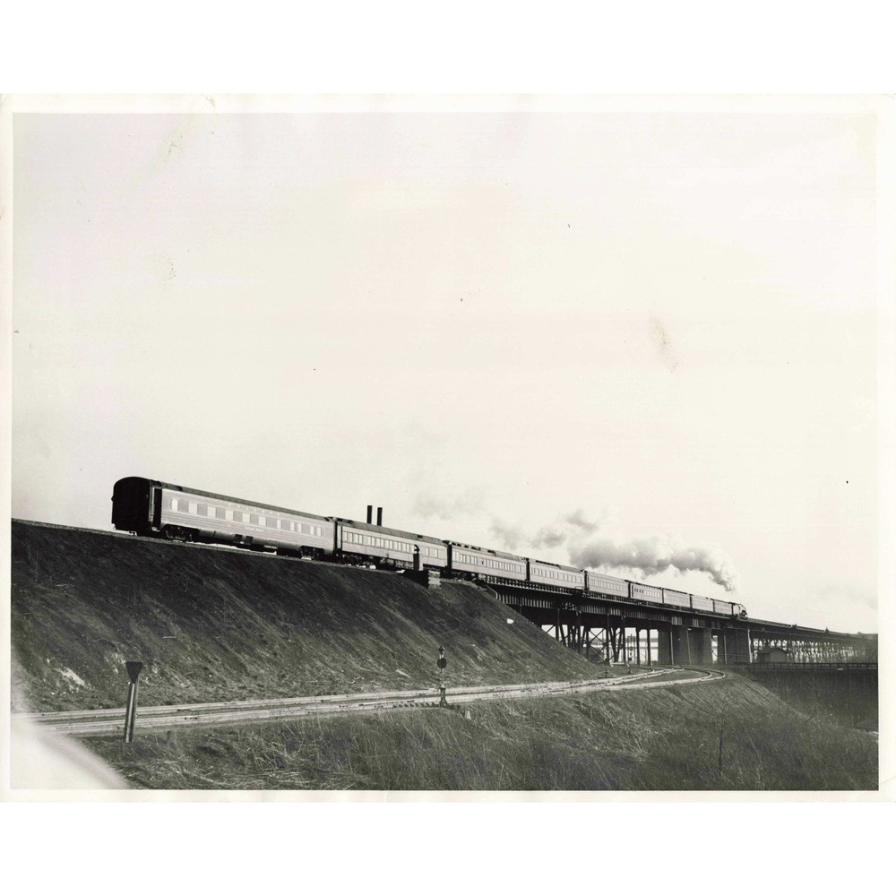 Vtg Steam Locomotive Passenger Train Trestle Bridge Railroad 8x10 Photo
